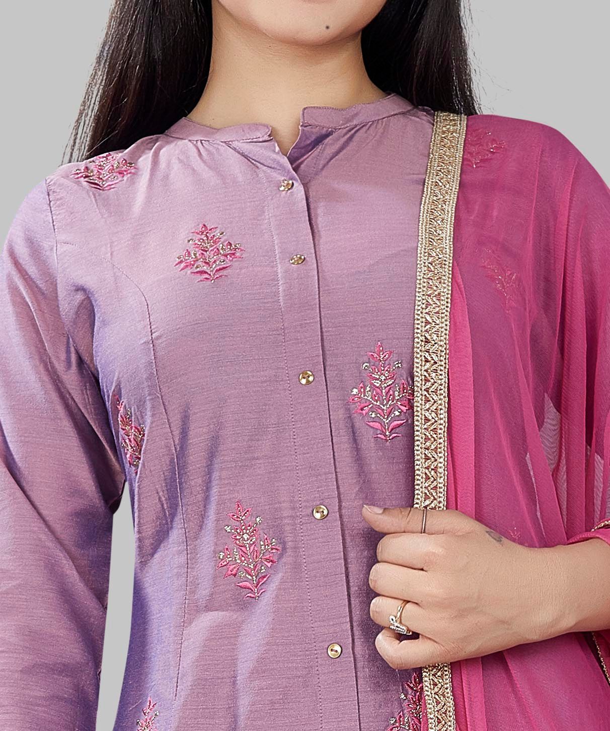 Pegah Purple Cotton Silk Embroidered Suit Set