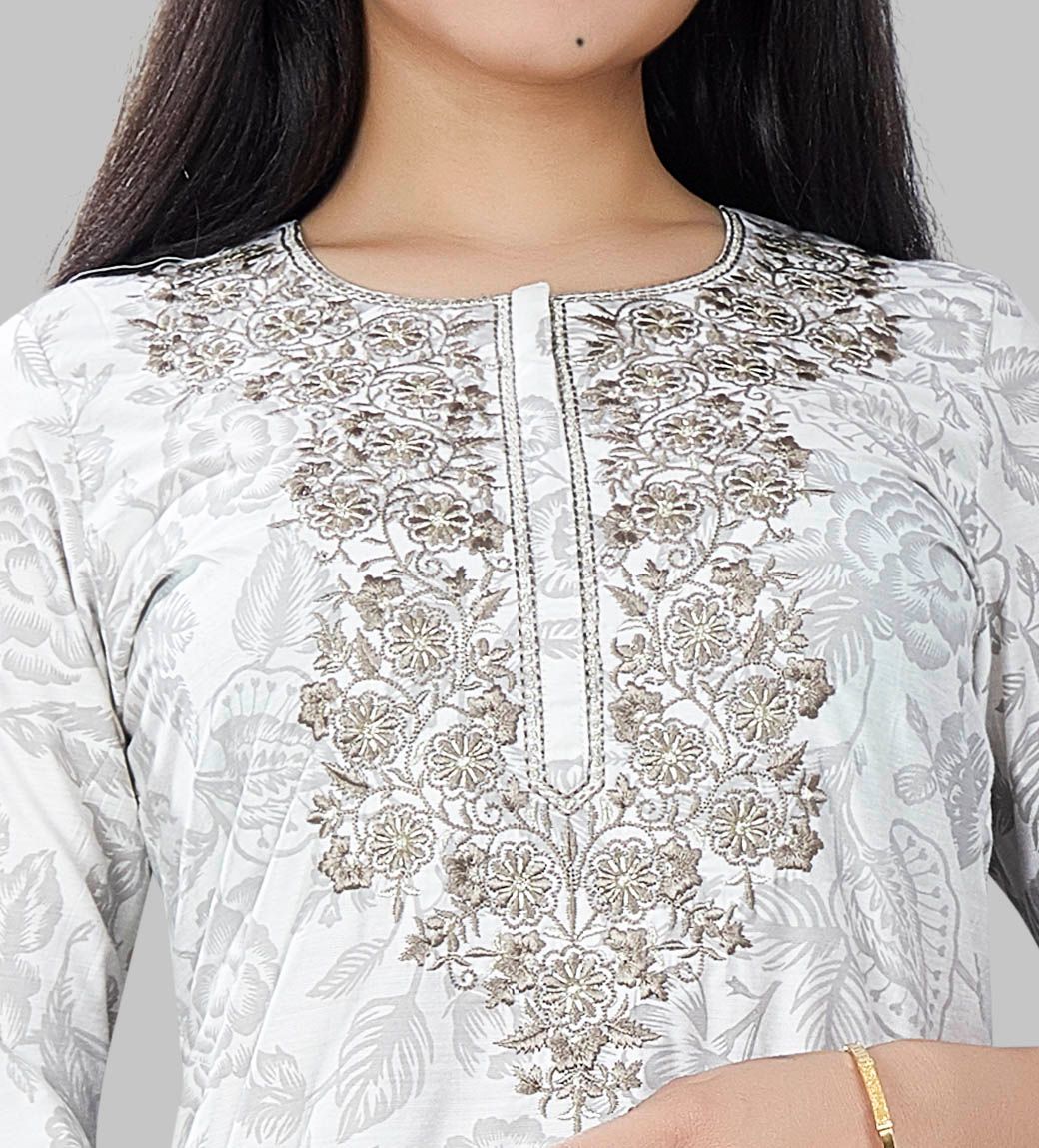 Rahma White & Gray Cotton Silk Straight Kurtis