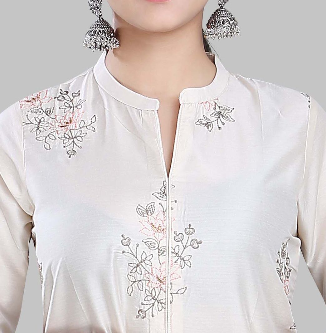 Shahida Cream Cotton Silk Straight Kurtis