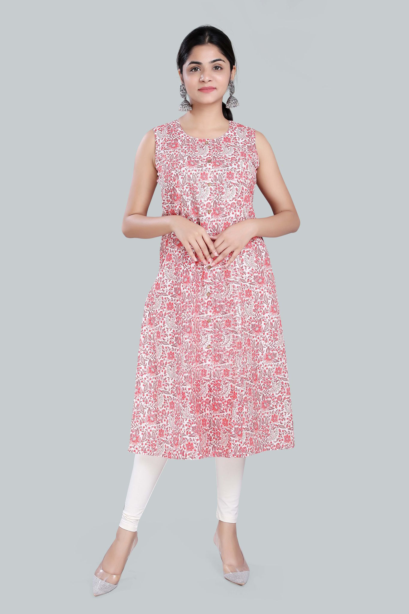 Abra Pink Jaipuri Cotton Sleeves Kurti