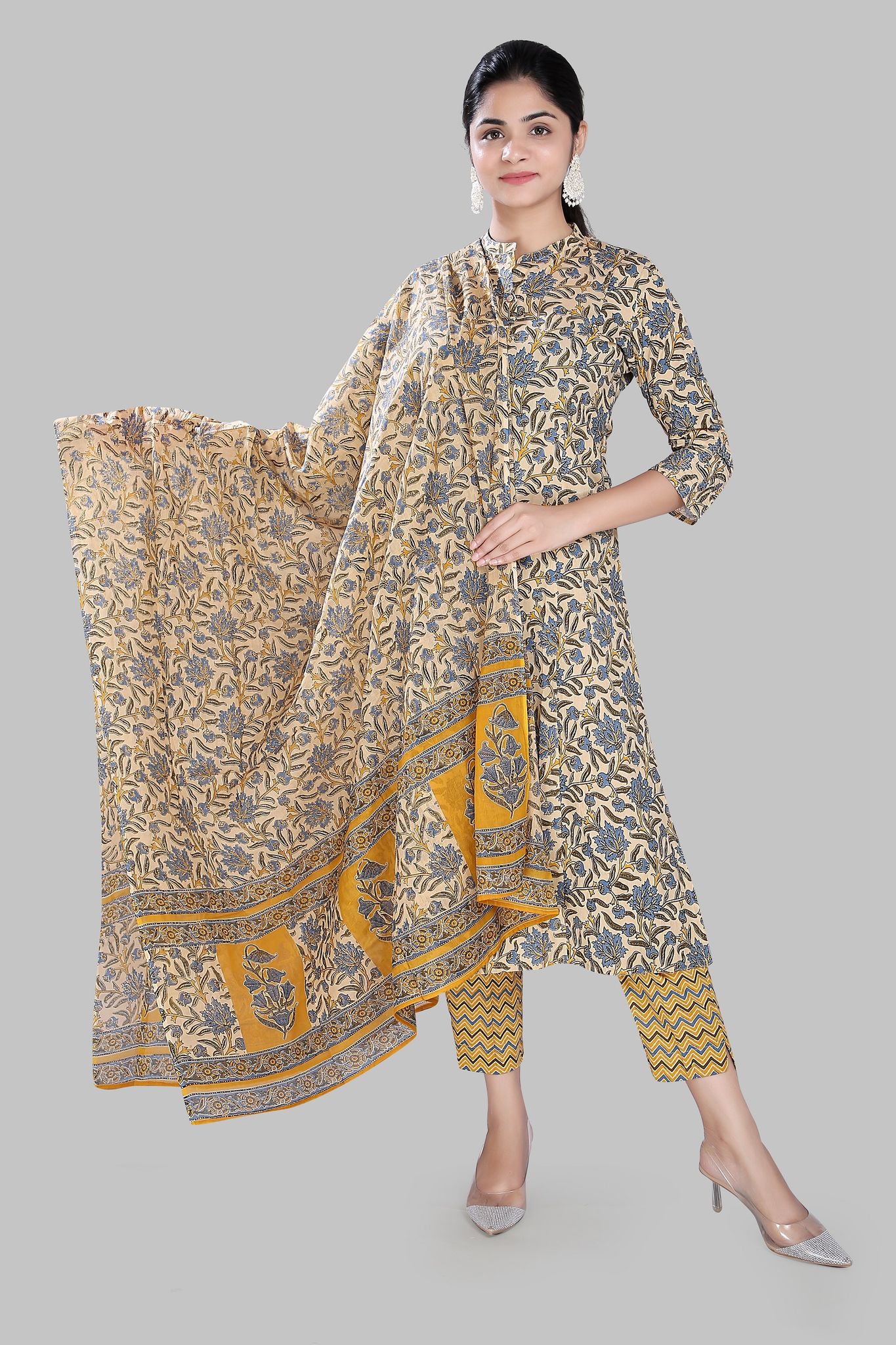 Taslima 1 Beige Jaipuri Cotton Suit Set