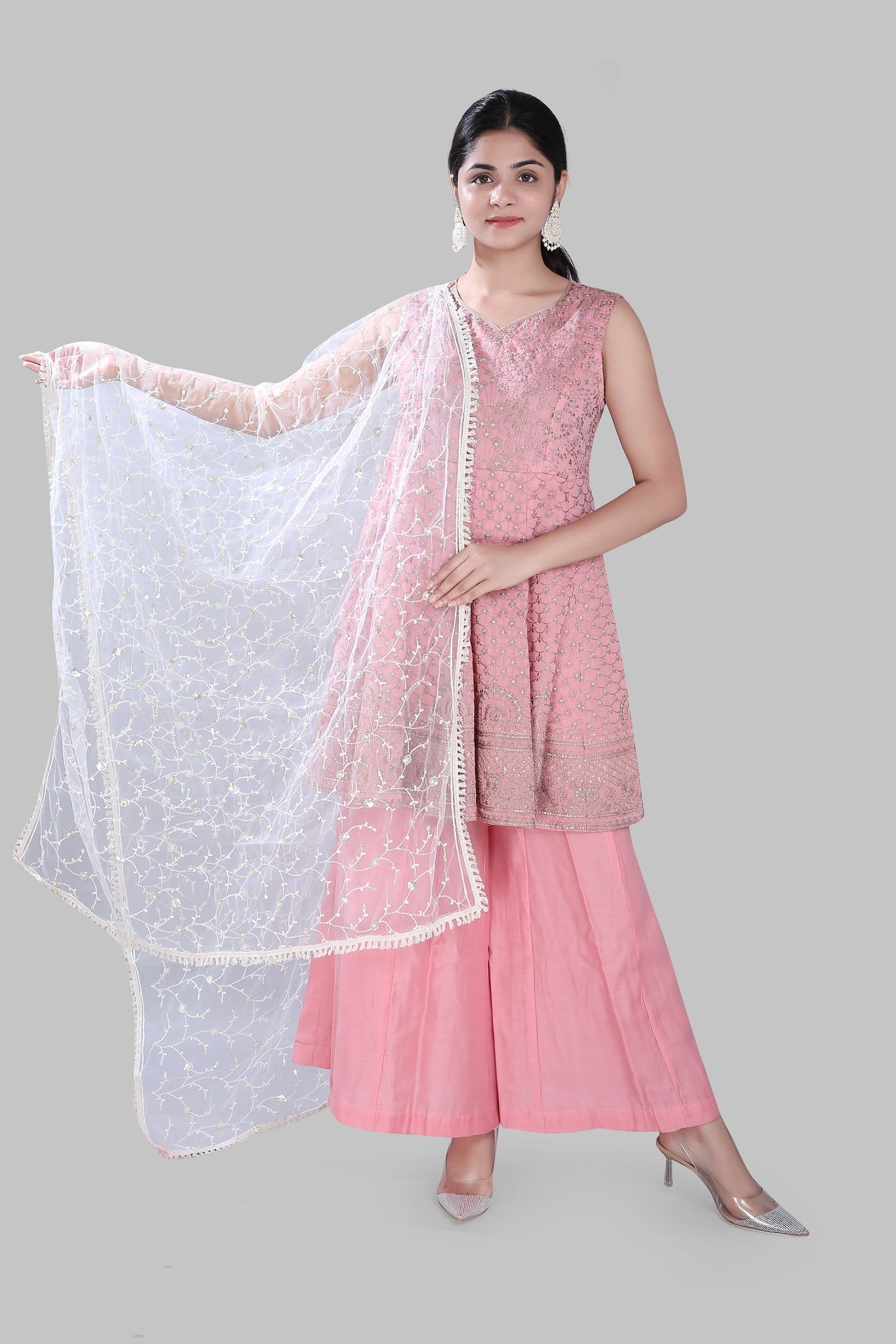 D3 Off White Embroidered Dupatta