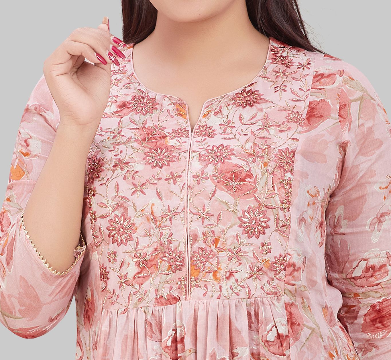 Bhargav Baby Pink Cotton A Line Kurti
