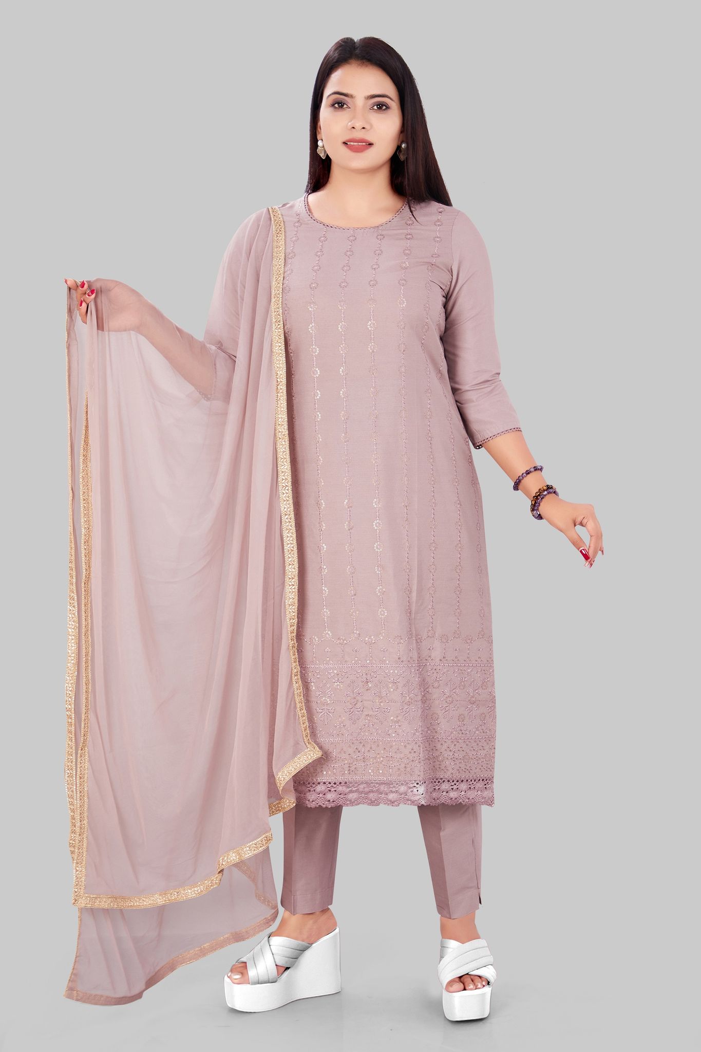 Ghazal Light Purple Cotton Silk Embroidered Suit Set