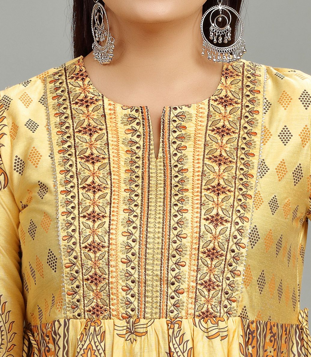 Bhaanu Yellow Soft Silk Embroidered Kurta With Pant Set