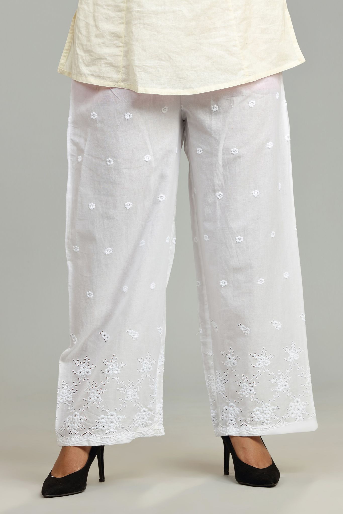Madhu White Cotton Embroidered Pant
