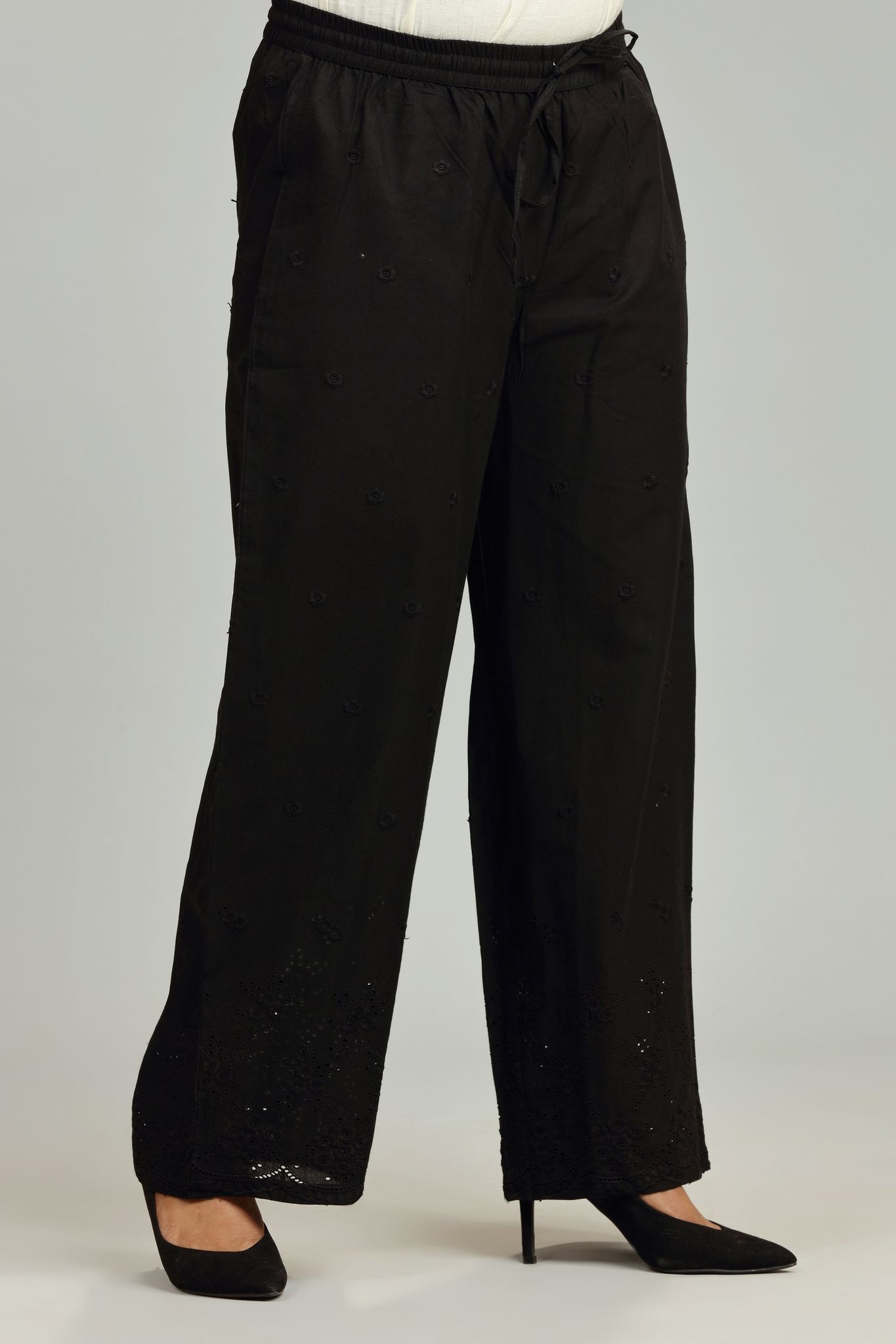 Madhu Black Cotton Embroidered Pant