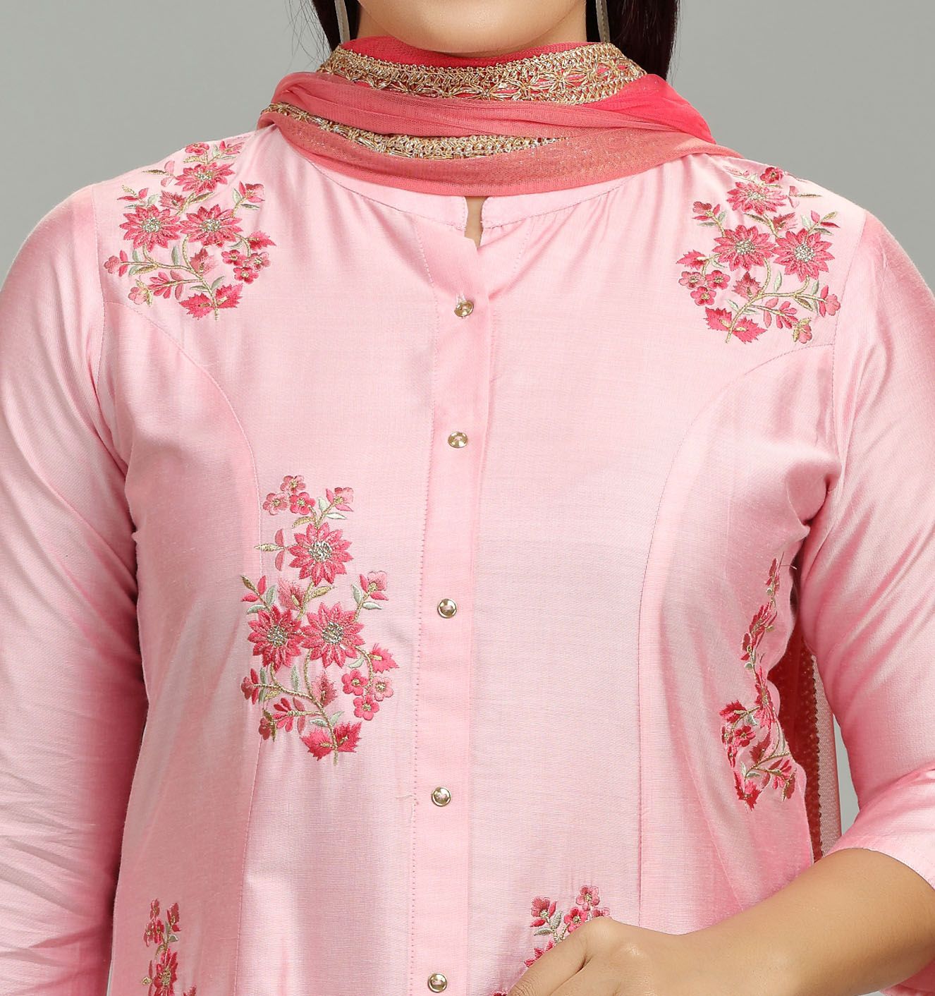 Buy Online - Isbah Pink Cotton Silk Embroidered Suit Set