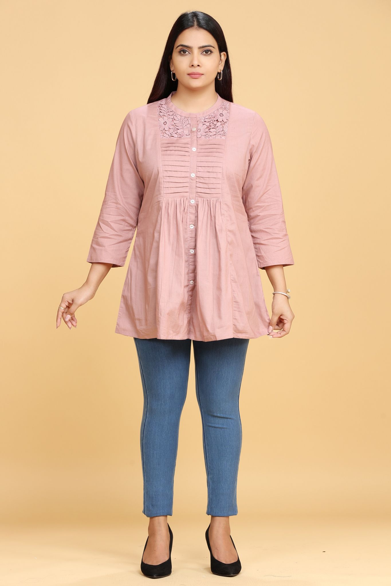Gitanjalee Light Peach Cotton Short kurti