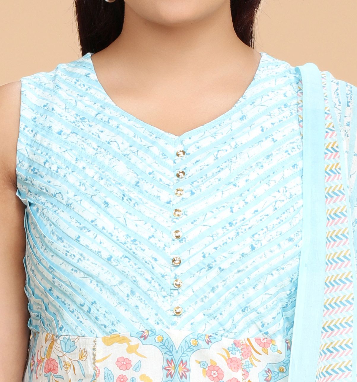 Jaanvika Sky Blue Jaipuri Cotton Suit Sets