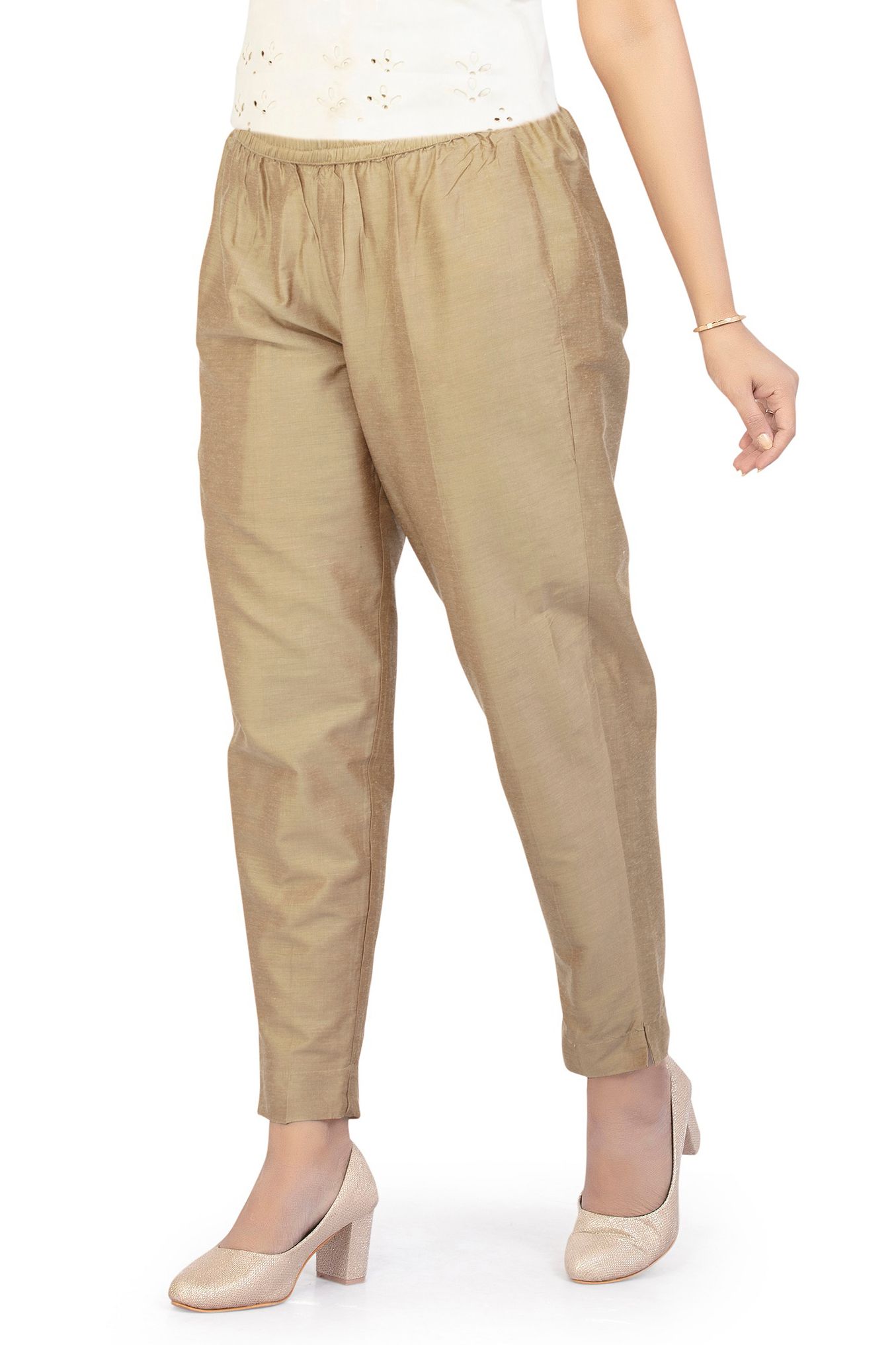 Women's Pant Gold Cotton Silk