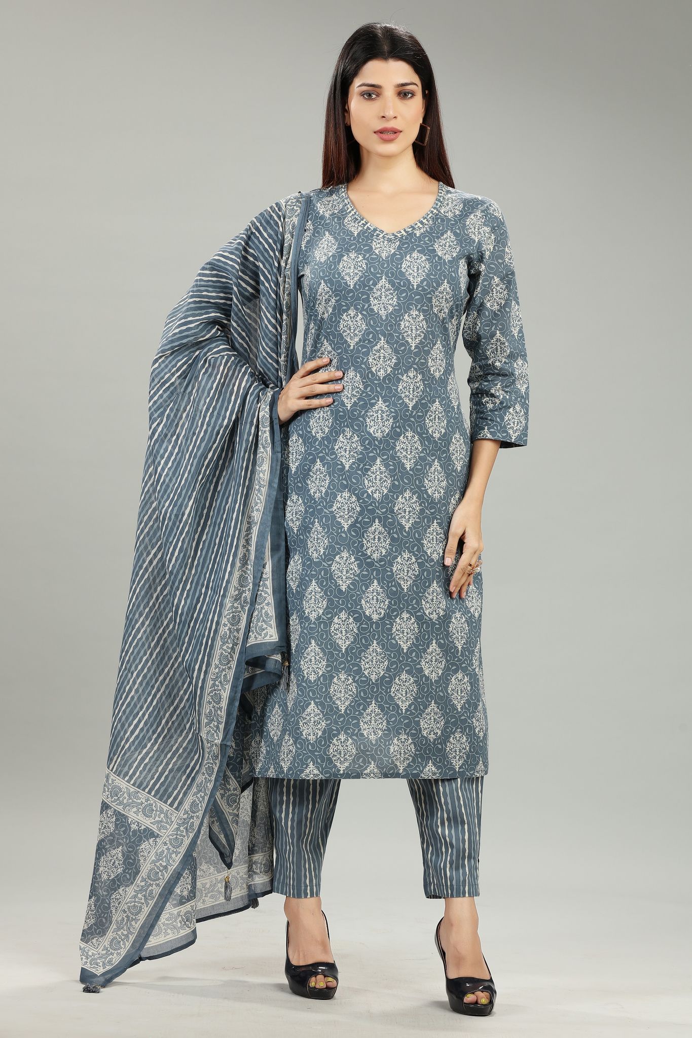 AF-35 Indigo Jaipuri Cotton Suit Sets