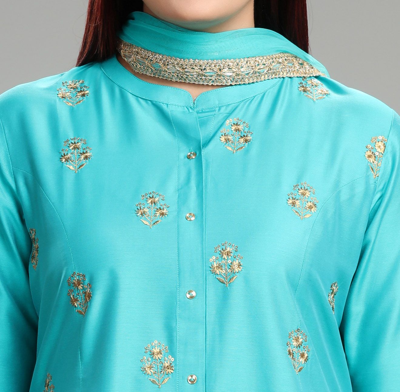 Idhitri Teal Cotton Silk Embroidered Suit Set