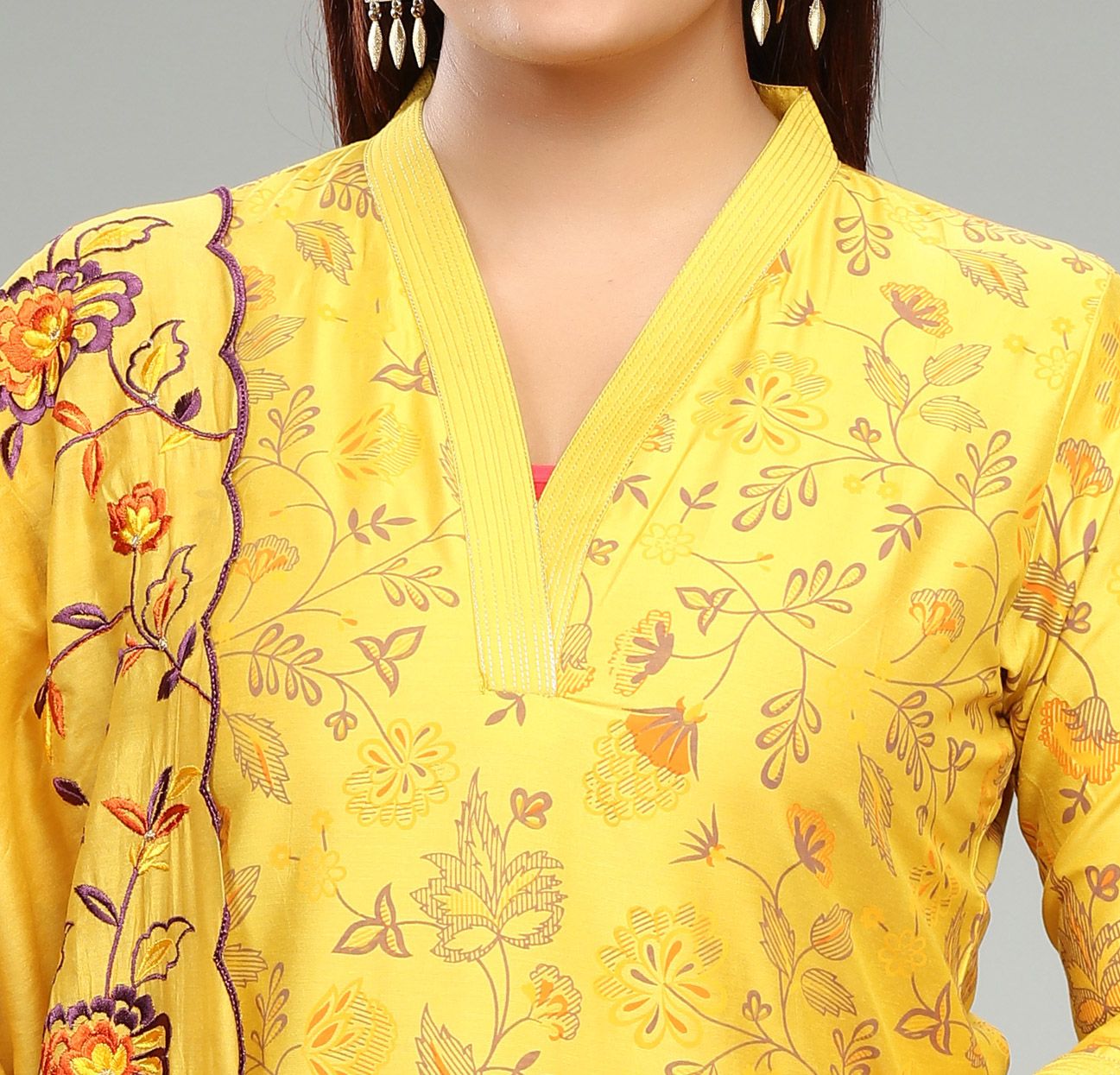 Chhaya Yellow Cotton Silk Printed & Emb Suit Set