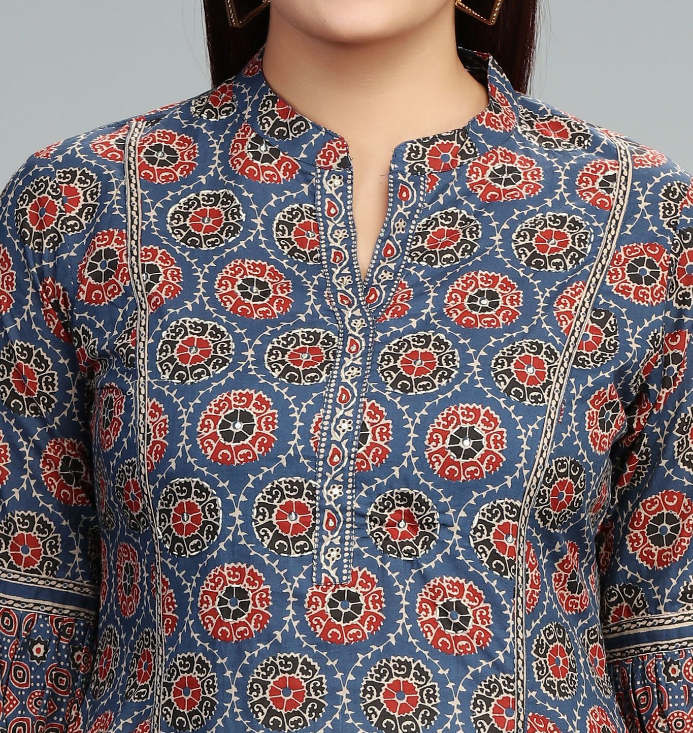 AF-52 Navy Blue Jaipuri Cotton A Line Kurta
