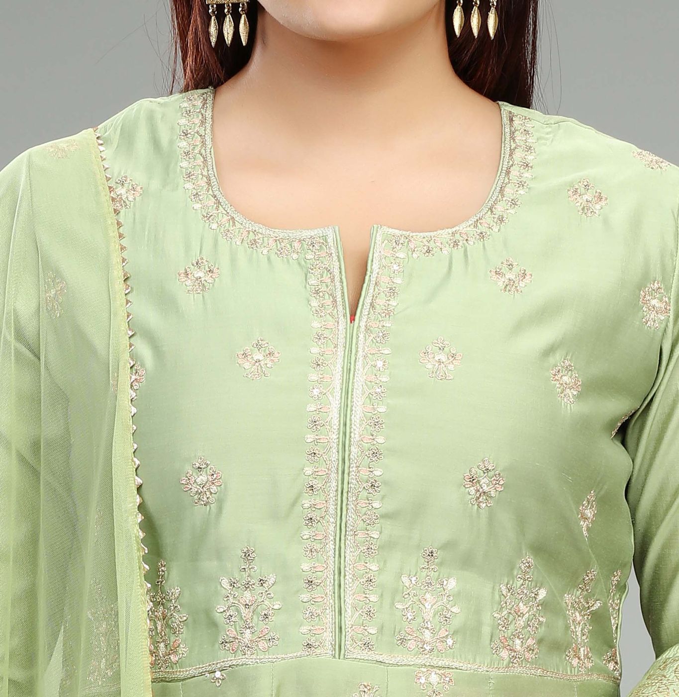 Rajani Neon Green Viscose Silk Embroidered Suit Set
