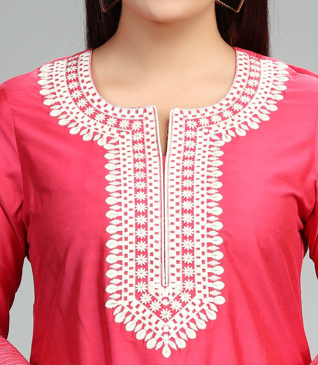 Jaya Coral Pink Cotton Silk Embroidered Straight Kurta