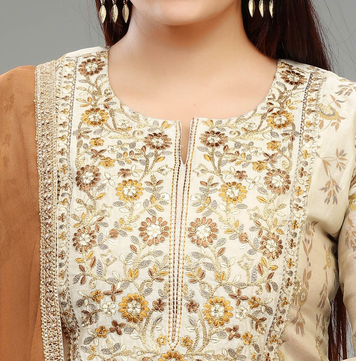 Chantin Cream Chanderi Embroidered Suit Set