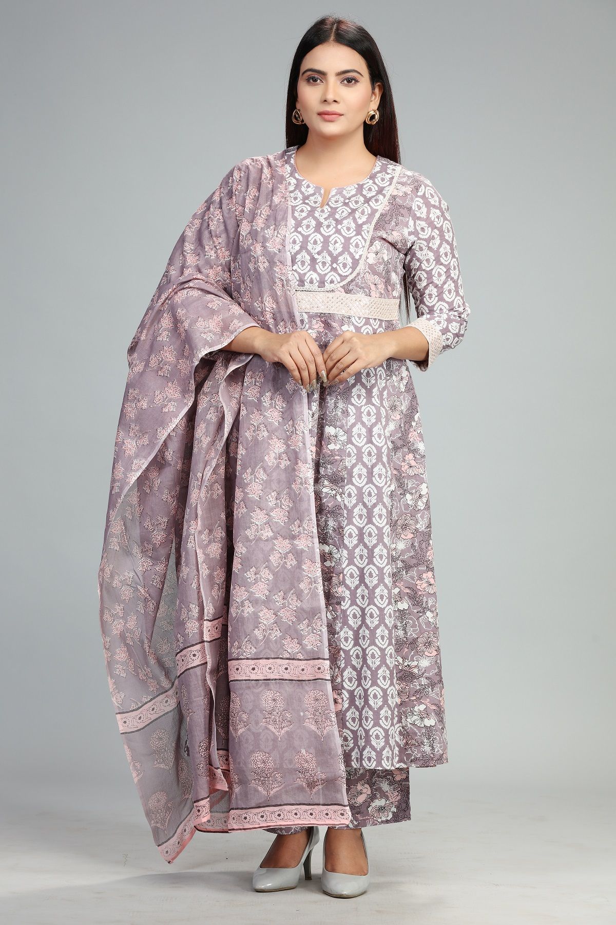 Aarya Light Purple Jaipuri Cotton Suit Sets