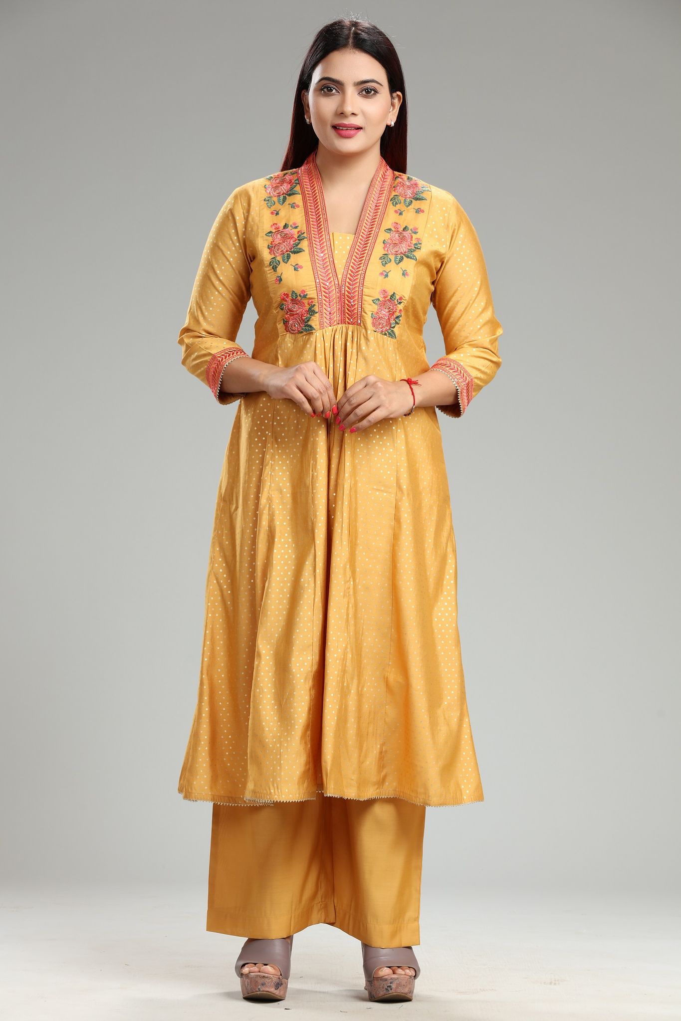 Kanchan Mustard Cotton Silk Embroidered Suit Set