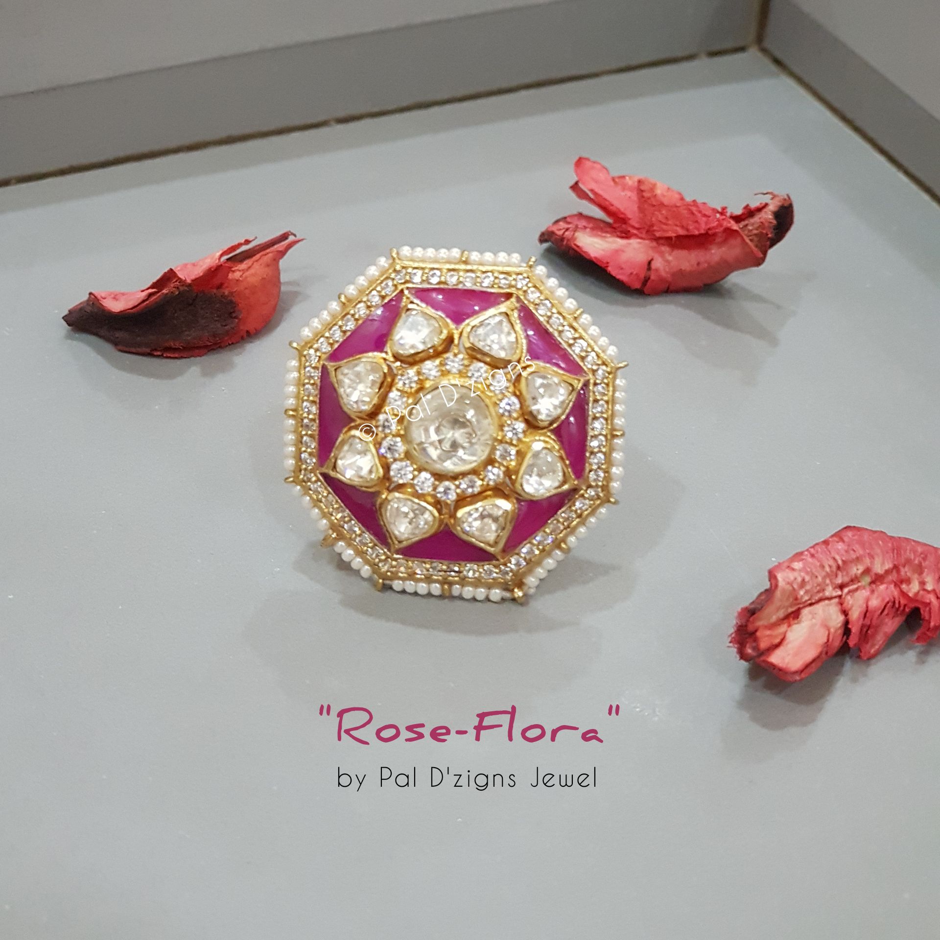 Rose-Flora Moissanite Polki Ring