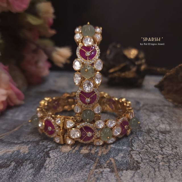 Sparsh (2-6" Size) Moissanite Polki Bangles (Pair)