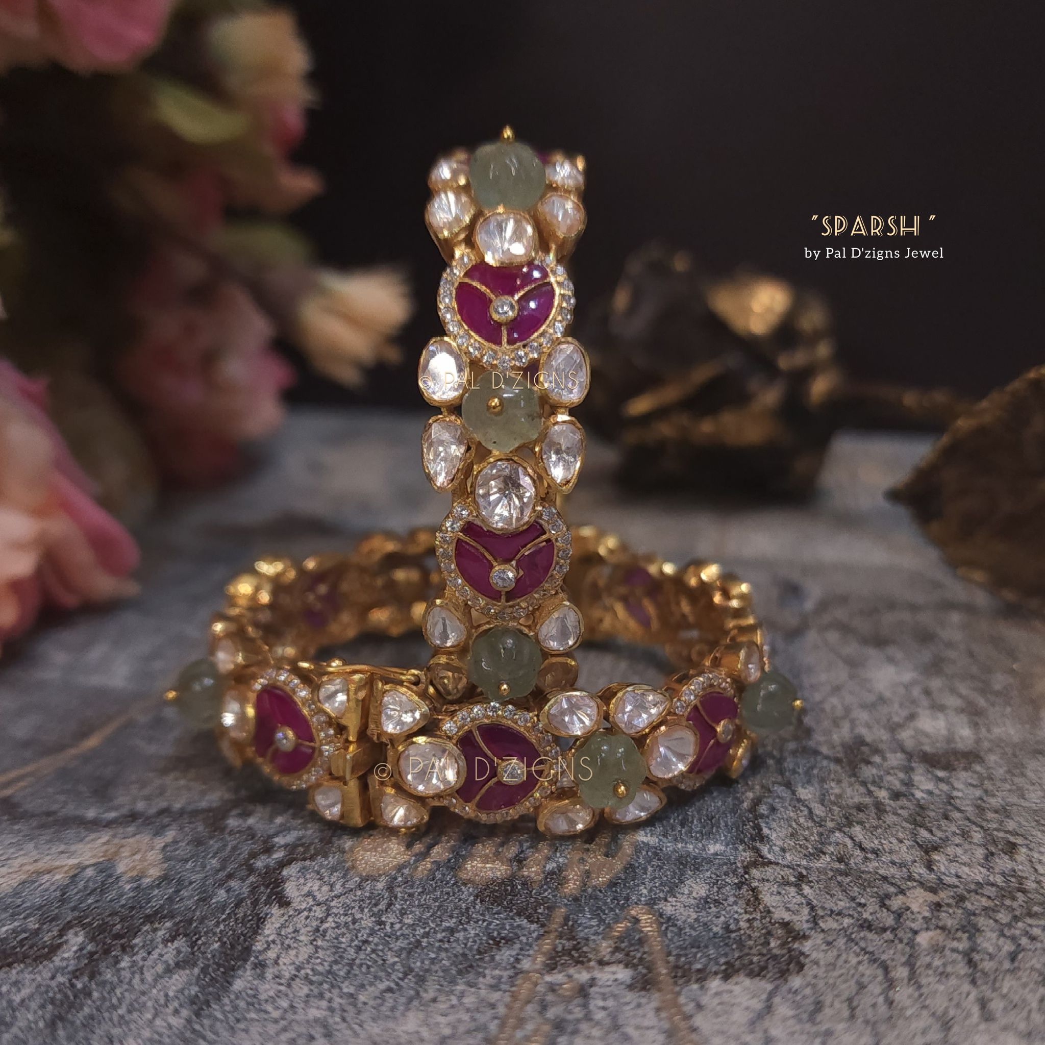 Sparsh (2-6" Size) Moissanite Polki Bangles (Pair)