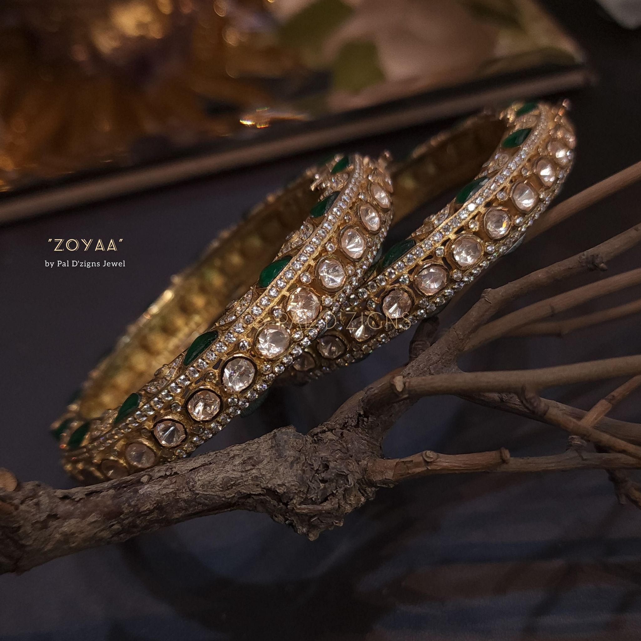 Zoyaa (2-2" Size) Moissanite Polki Bangles (Pair)