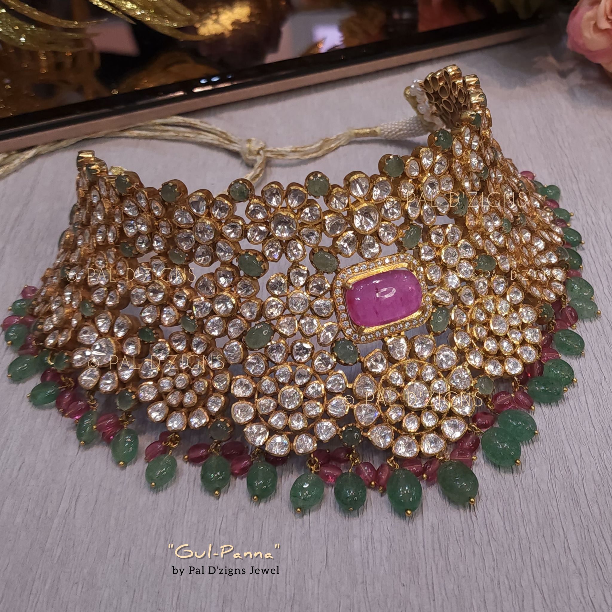 Gul Panna Moissanite Polki Choker