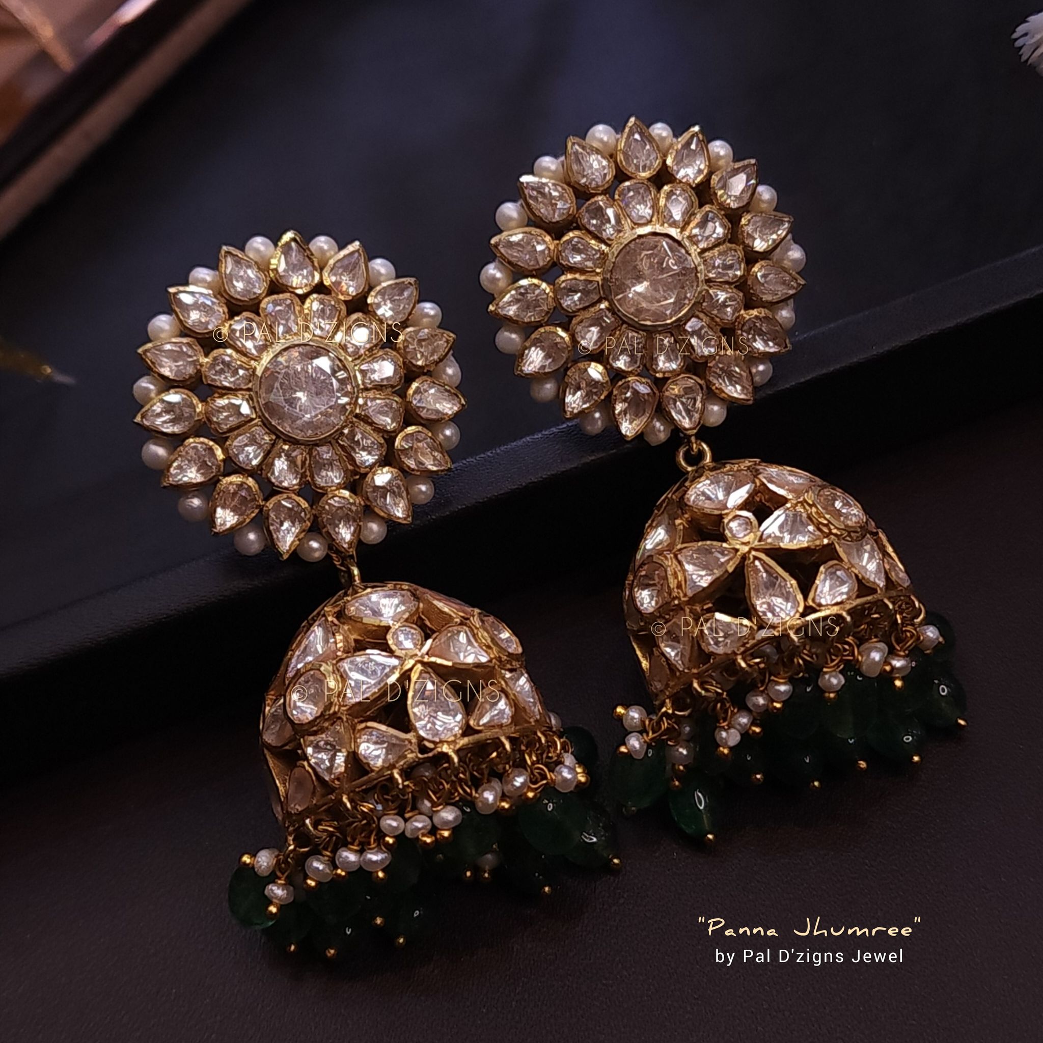 Panna jhumree moissanite polki earing