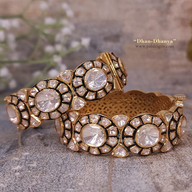 Dhan-Dhanya (2-10" Size) Moissanite Polki Bangles (Pair)