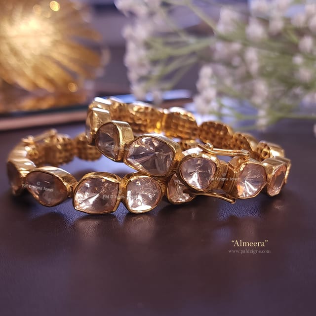 Almeera(2-8" Size) Moissanite Polki Bangles (Pair)