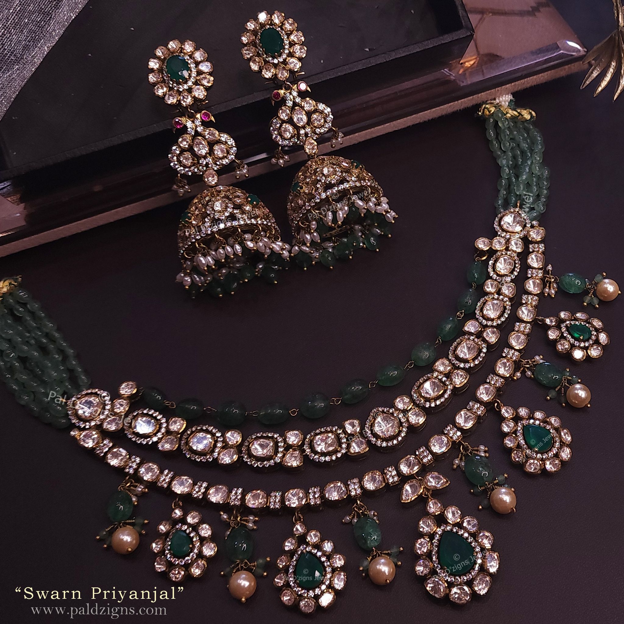 Swarn Priyanjal Antique Moissanite Polki Necklace Set