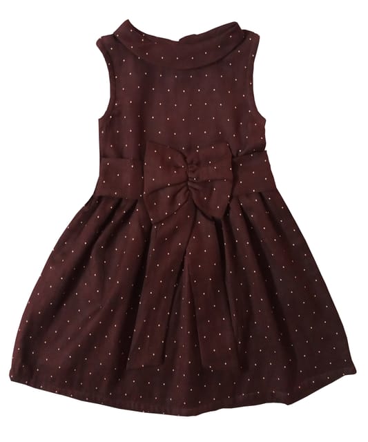 Turtle Neck Frock With Polka Dots - Brown