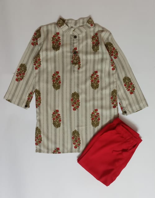 Offwhite Floral Kurta Pyjama Set