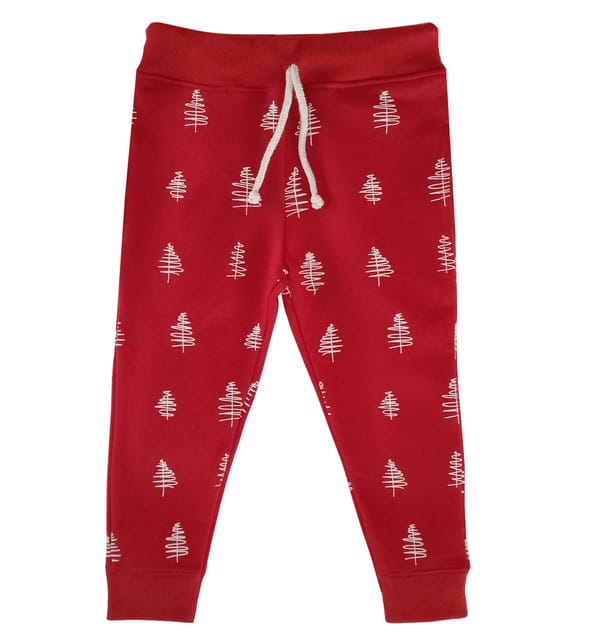 Red All Over Tree Prints Lounge Pants - Slim Fit