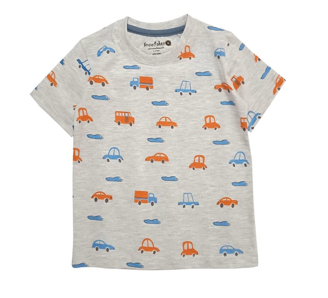 Snowflakes Off-White Tshirt With All over Vehicle Prints