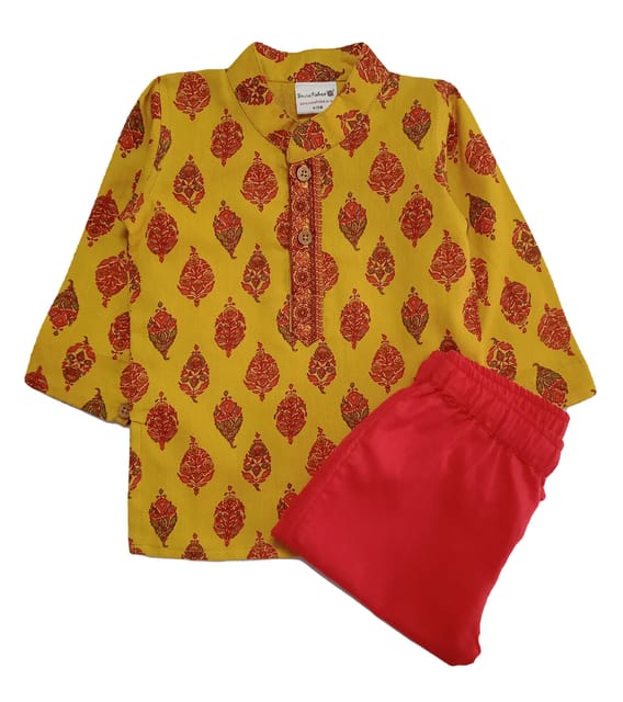 Kurta Pyjama Set With Floral Print - Red
