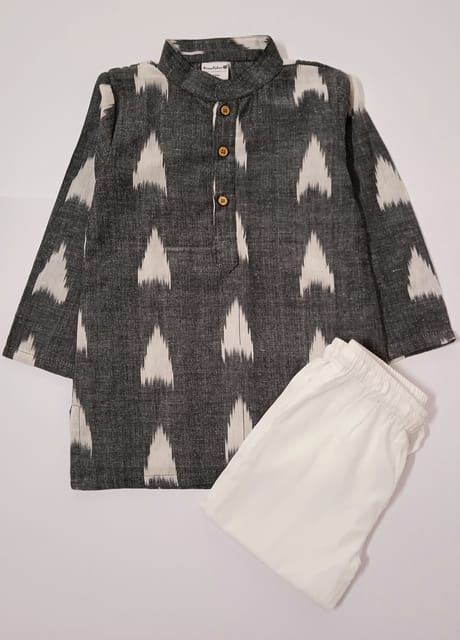 Ikkat Kurta Pyjama Set - Grey
