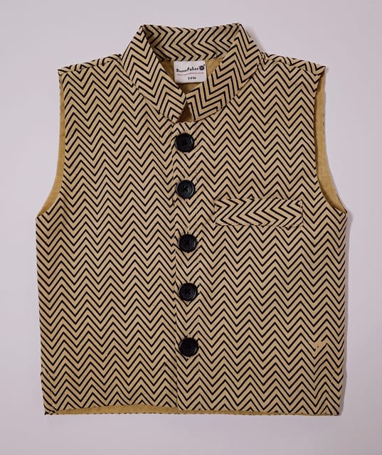 Wave Printed Waist Coat - Beige