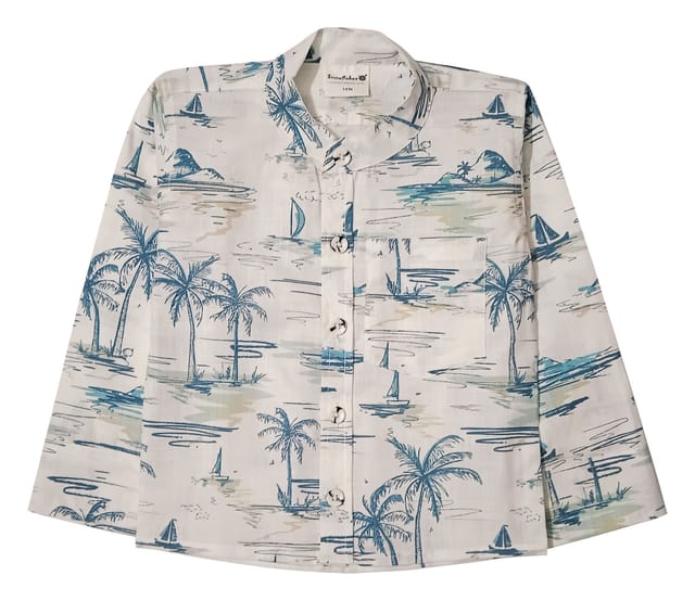 Full Sleeve Shirt With Tree Prints - White