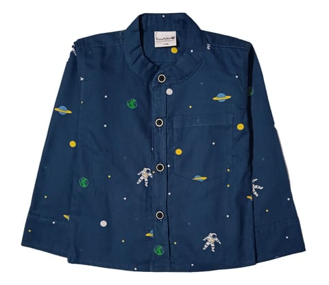 Full Sleeve Shirt With Astronaut Print - Blue