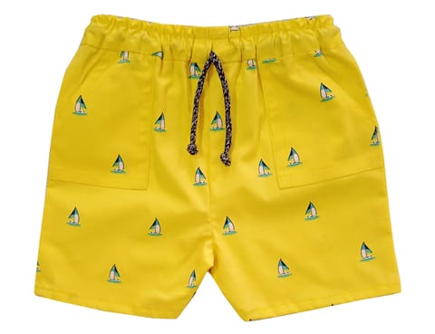 Knee Length Shorts With Boat Prints - Yellow