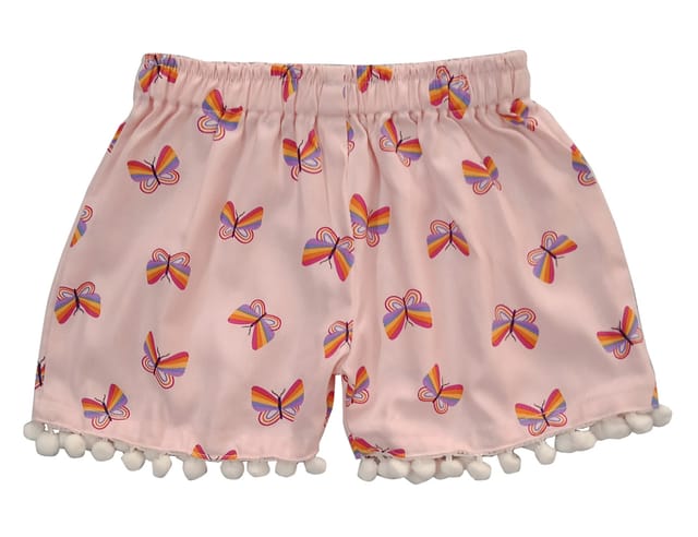 Snowflakes Pom Pom Shorts With Butterfly Prints - Pink