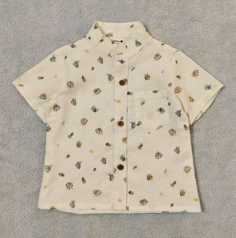 Half Sleeve Shirt With Leaf Prints - White