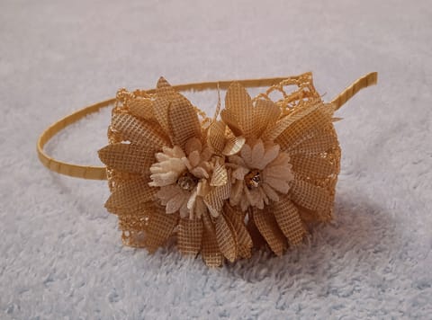 Cream Hairband With Crochet Bow And Floral Applique - Cream