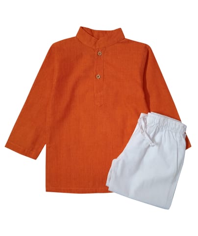 Snowflakes Boys Striped Kurta Pyjama Set - Orange