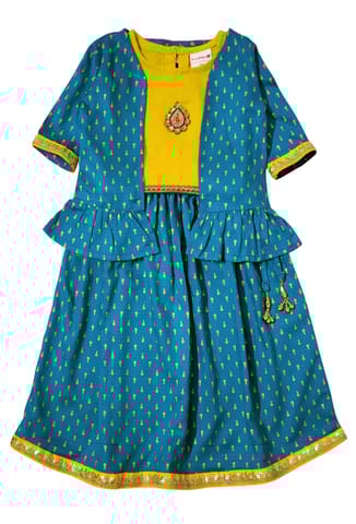 Snowflakes Girls Lehenga, Choli & Jacket Set - Green & Yellow