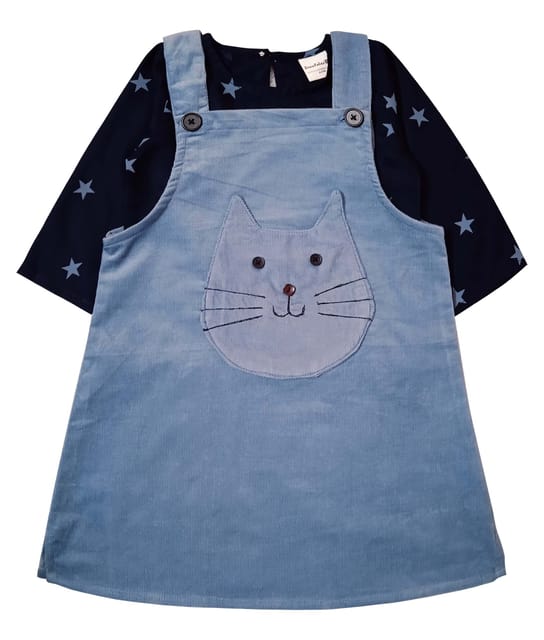 Corduroy Pinafore With Top Combo - Blue And Dark Blue