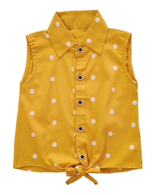 Snowflakes Girls Sleeveless Shirt With Polka Dots Prints - Yellow